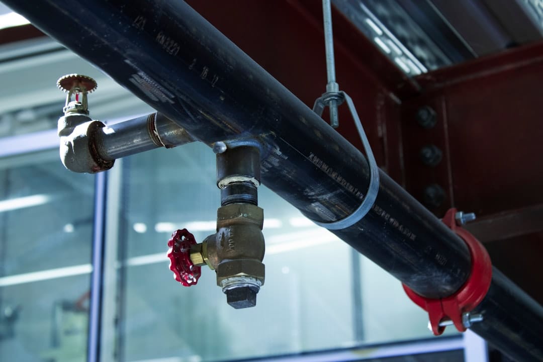 A close-up picture of fire extinguisher pipes.